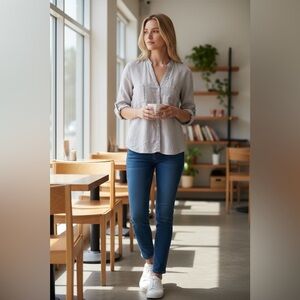 Zara V-Neck Button Down Blouse
